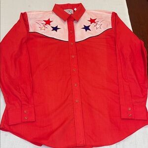 30-212101 80’s ELY Country Charmers 
Red Western Shirt with Star Embroidery